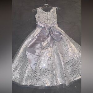 Sparkling Silver Kids Formal Dress with Bow